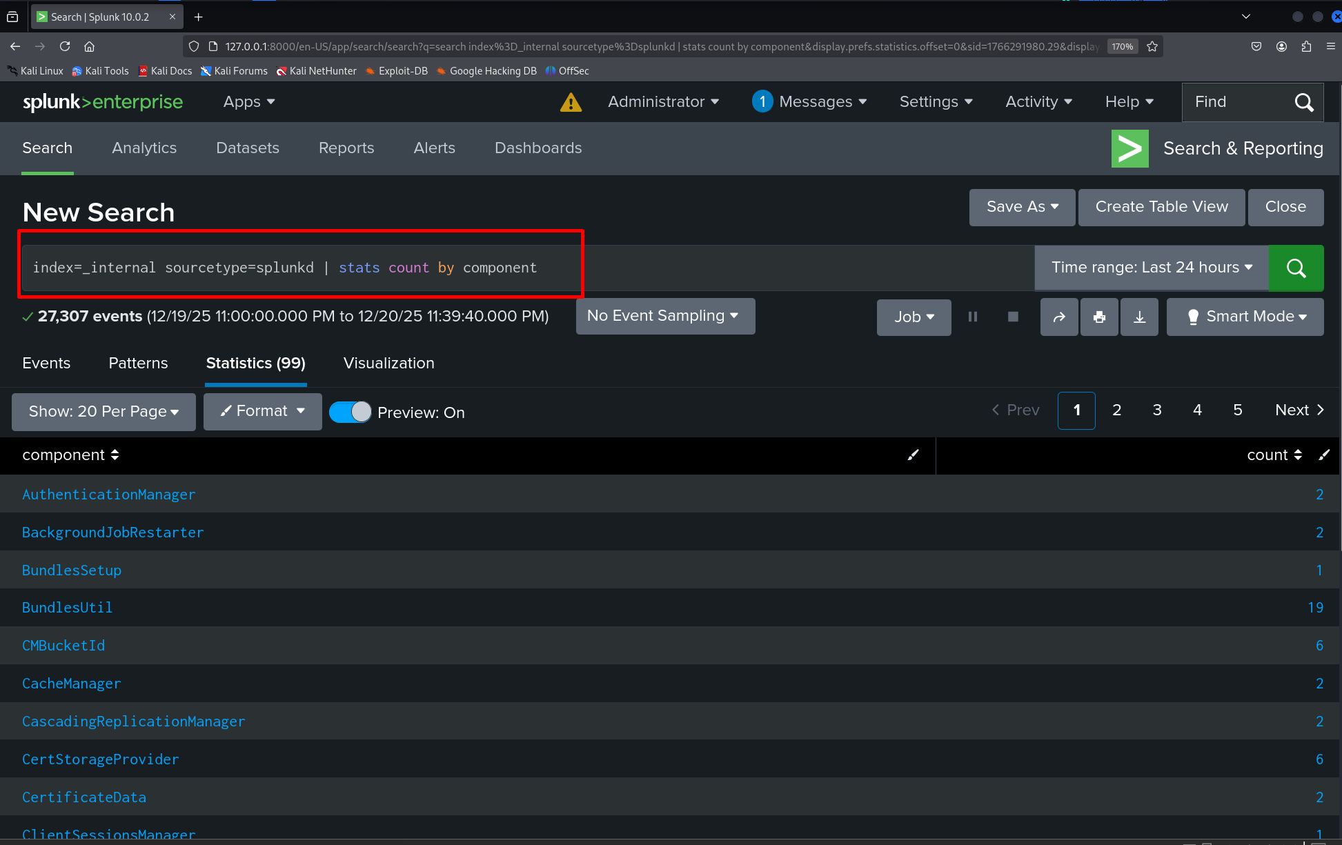 Filtered SPL results