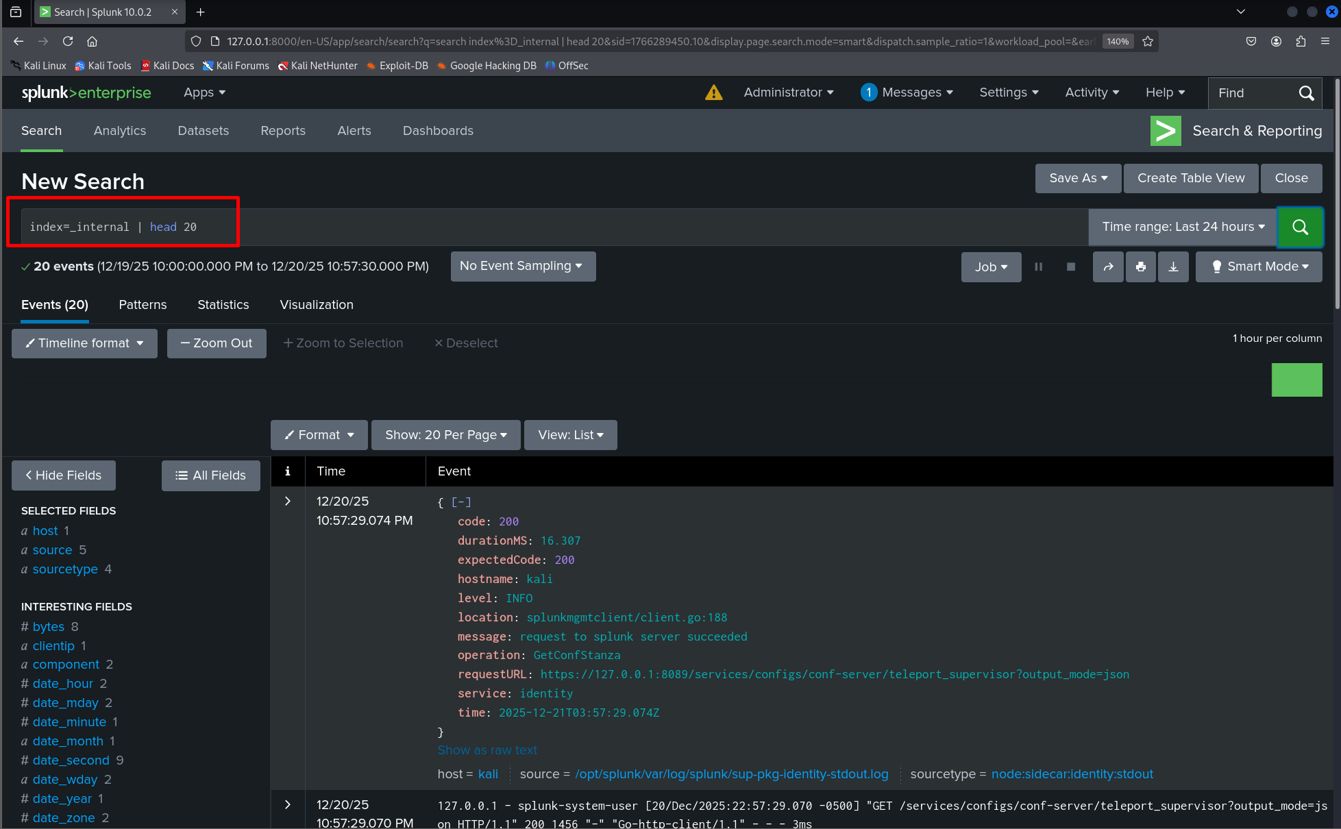 SPL search results for index=_internal (p1)